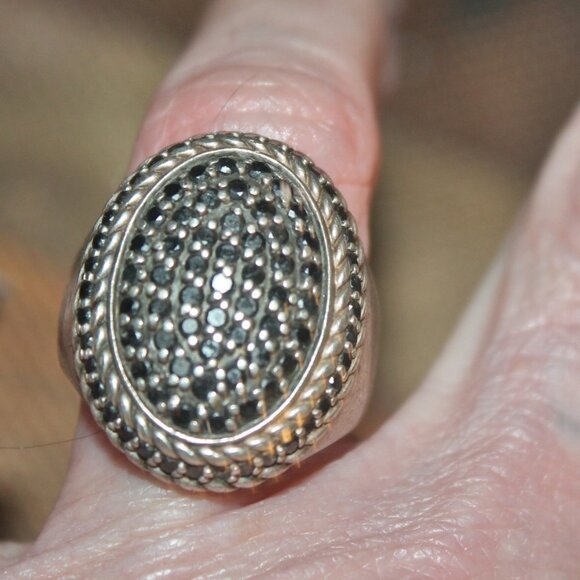 JS Jewelry - Genuine 2 carat + Black Diamond 925 Sterling Statement Cocktail Ring